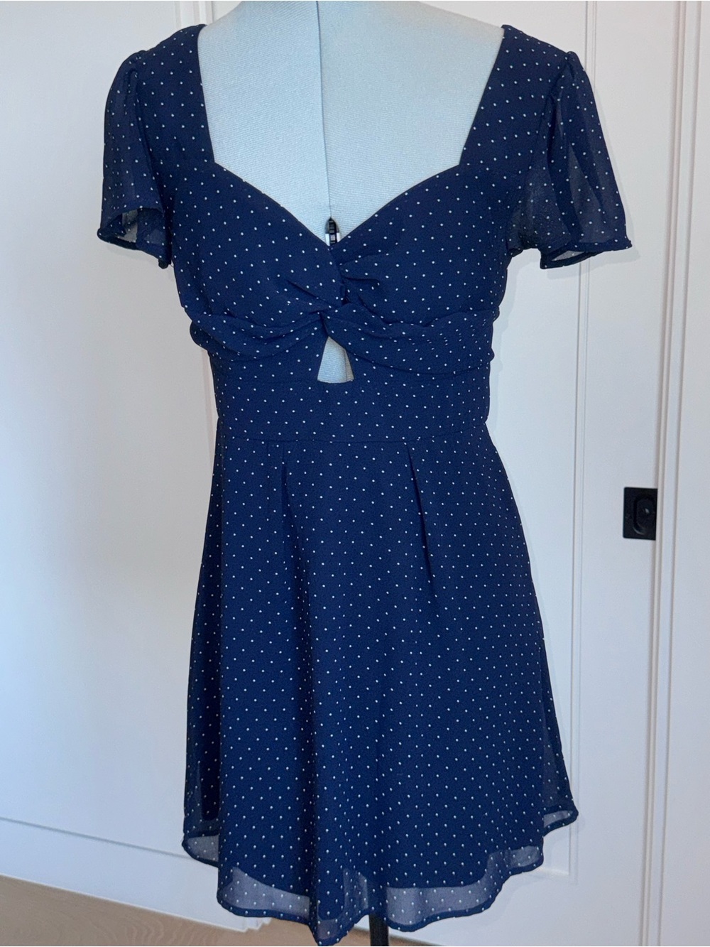 Navy Polka Dot Knot-Front Mini Dress